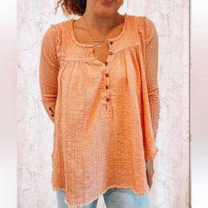 Free People Coral Long Sleeve Blouse size Medium